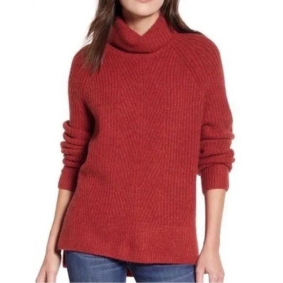 Madewell Sweaters - Madewell Womens Rust Red Wool Blend Ribbed Chunky Knit Turtleneck Sweater Sz M